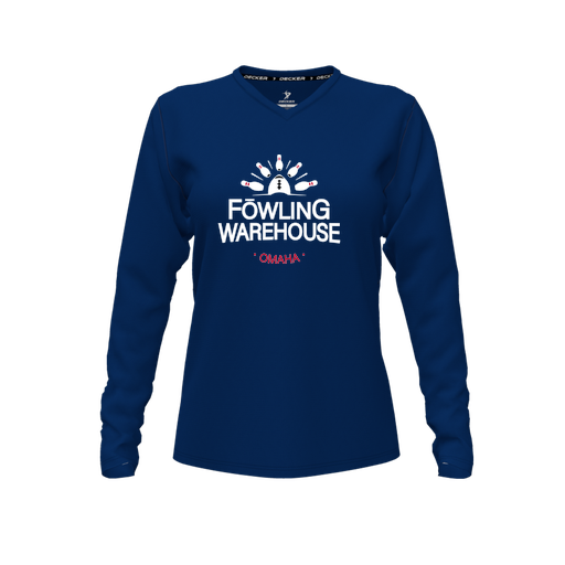 [CUS-DFW-TEES-CMF-VNK-LSL-NVY-FYXS-LOGO1] Decker Comfort T-Shirt (Female Youth XS, Navy, V Neck, Logo 1, Long Sleeve)