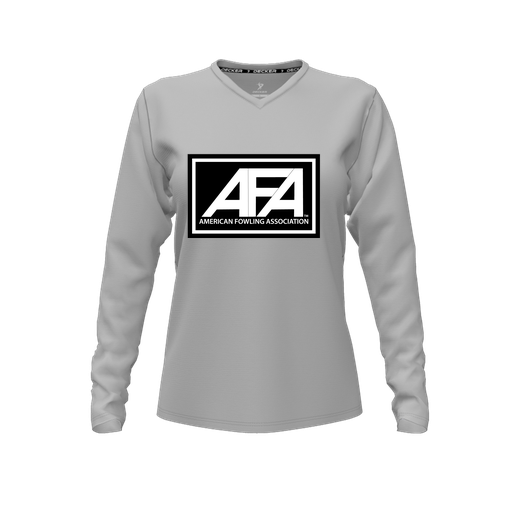 [CUS-DFW-TEES-CMF-VNK-LSL-GRY-FYXS-LOGO2] Decker Comfort T-Shirt (Female Youth XS, Gray, V Neck, Logo 2, Long Sleeve)